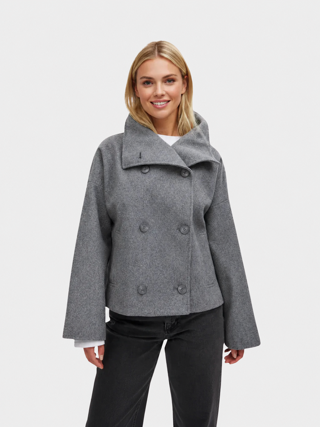 Cropped Wool-Blend Jacket with Oversized Collar