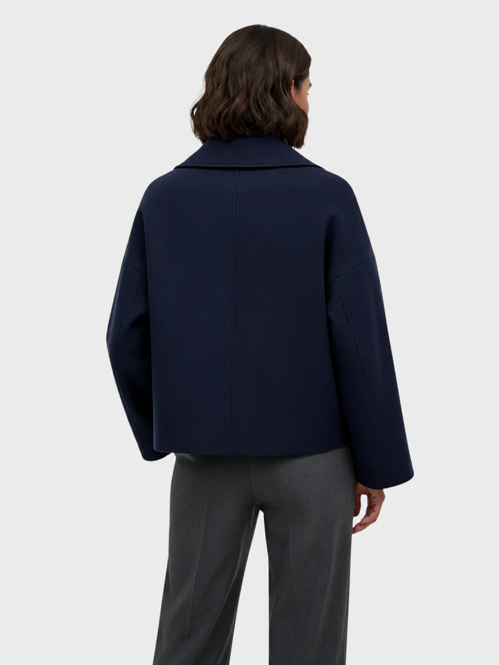 Cropped Wool-Blend Jacket with Oversized Collar