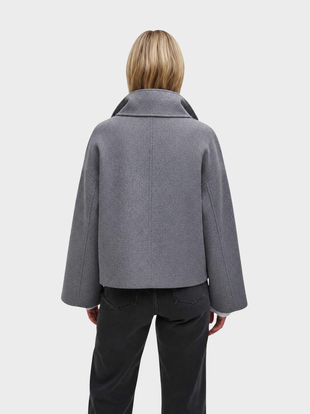 Cropped Wool-Blend Jacket with Oversized Collar