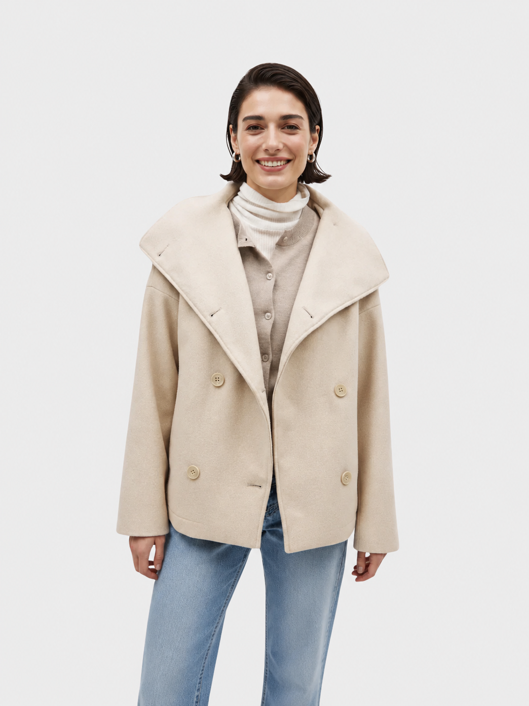 Cropped Wool-Blend Jacket with Oversized Collar