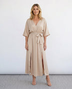 Open Back Tie-Back Wedding Guest Maxi Dress