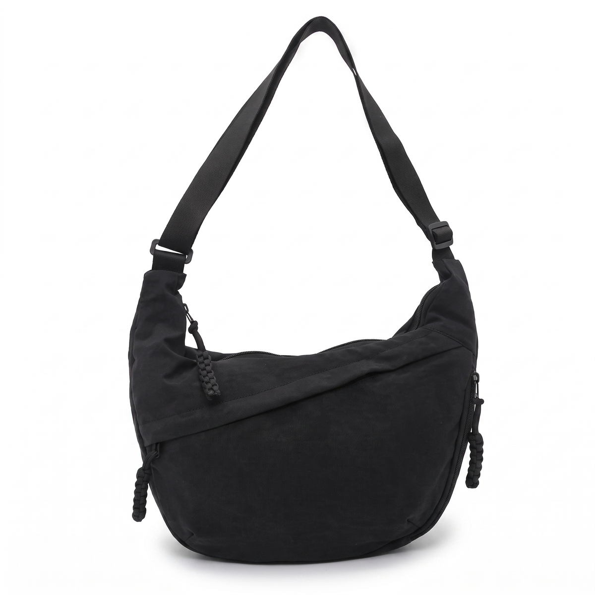 Crescent Hobo Bag in Crinkle Fabric – Dual Zip Pockets
