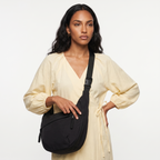 Crescent Hobo Bag in Crinkle Fabric – Dual Zip Pockets
