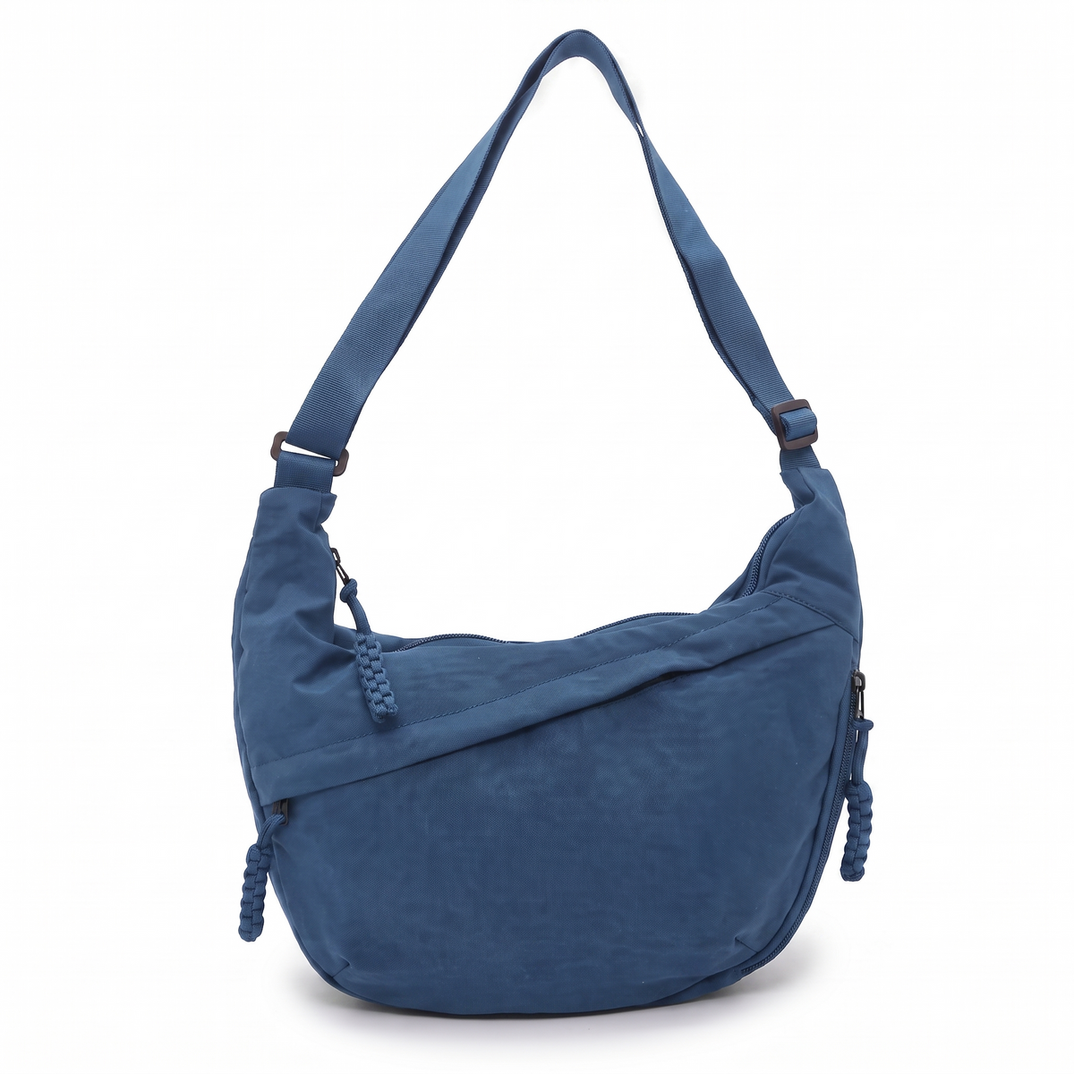 Crescent Hobo Bag in Crinkle Fabric – Dual Zip Pockets