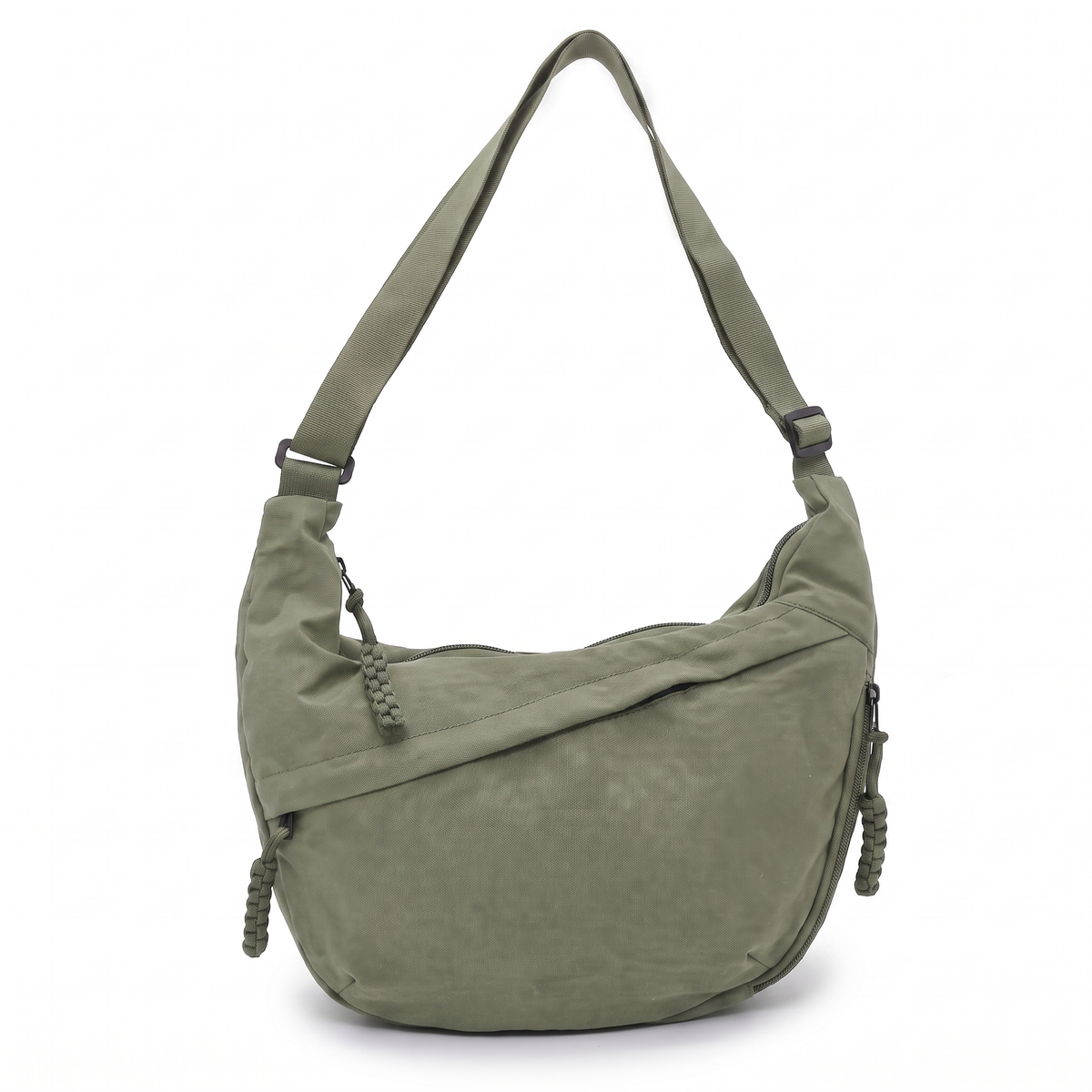 Crescent Hobo Bag in Crinkle Fabric – Dual Zip Pockets