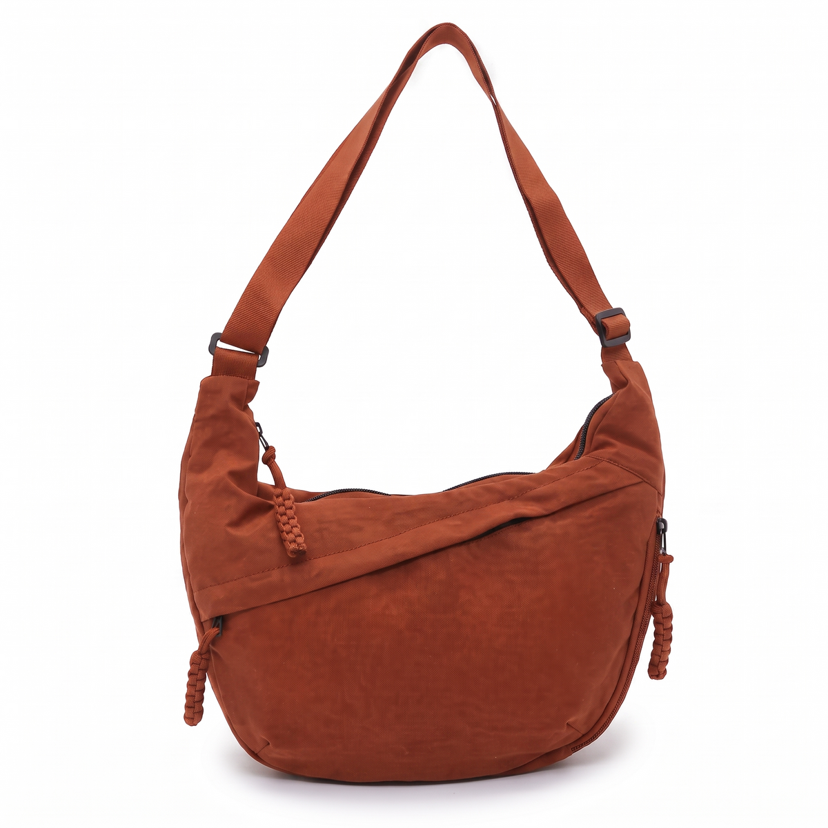 Crescent Hobo Bag in Crinkle Fabric – Dual Zip Pockets