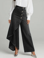 High-Waist Asymmetric Skort Wide-Leg Jeans