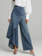 High-Waist Asymmetric Skort Wide-Leg Jeans