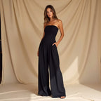Strapless Jumpsuit with Wide Legs & Defined Waist – Elegant All-In-One