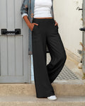 High Waist Straight Trousers – Clean Cotton Blend in Grey, Black or Beige