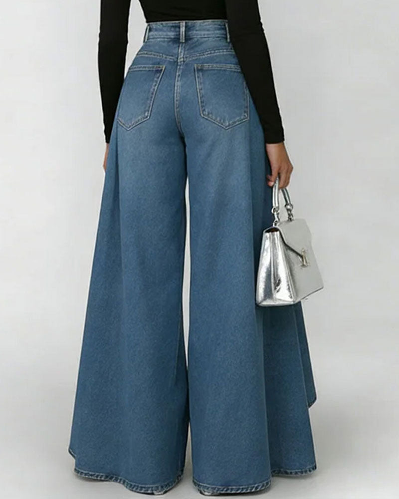 Women's High-Waisted Asymmetric Wide-Leg Jeans