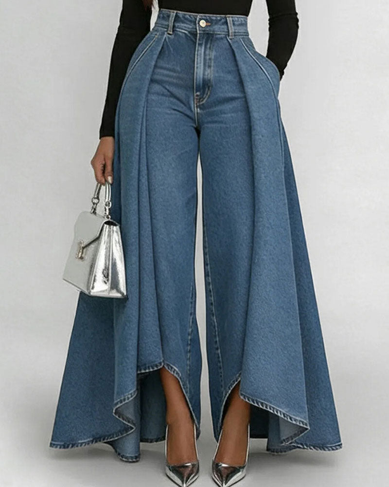 Women's High-Waisted Asymmetric Wide-Leg Jeans