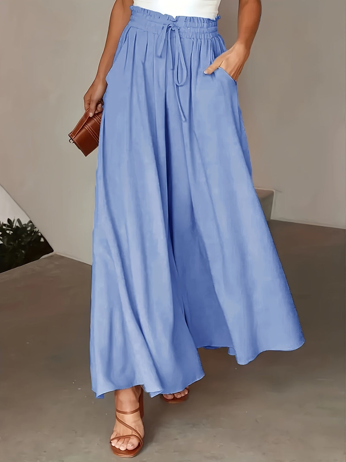 Women's High-Waisted Flowing Wide-Leg Trousers