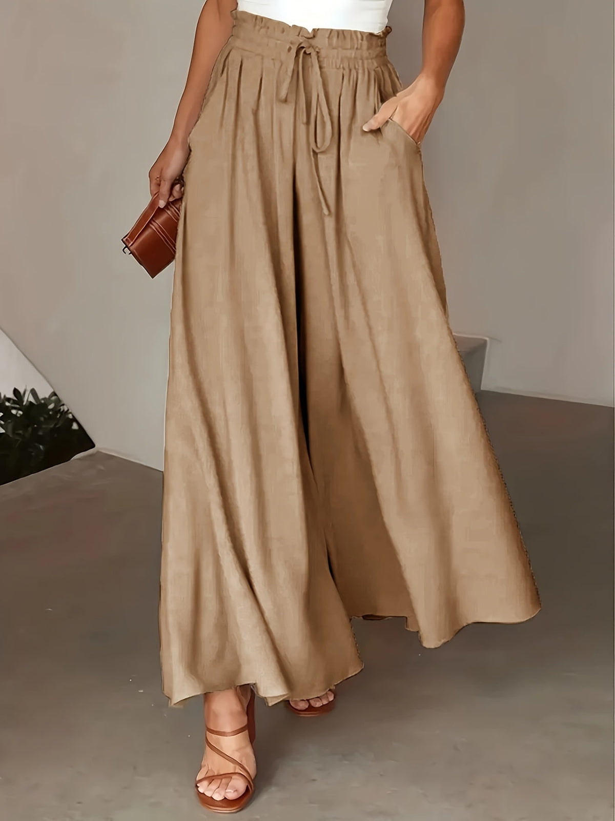 Women's High-Waisted Flowing Wide-Leg Trousers
