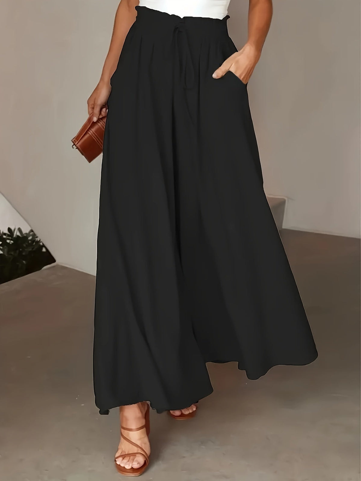 Women's High-Waisted Flowing Wide-Leg Trousers