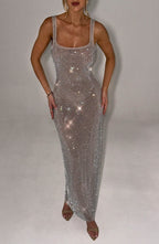 Silver Rhinestone Maxi Dress – Embellished Evening Gown | Meave & Ivy