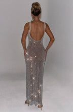 Silver Rhinestone Maxi Dress – Embellished Evening Gown | Meave & Ivy