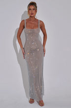 Silver Rhinestone Maxi Dress – Embellished Evening Gown | Meave & Ivy
