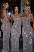 Silver Rhinestone Maxi Dress – Embellished Evening Gown | Meave & Ivy