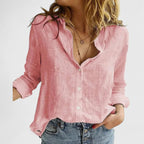 Linen Button-Down Shirt with Lapel Collar