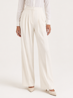 Women's High-Waisted Tailored Wide-Leg Trousers – Pleated Full-Length Style for Office Business Formal Events and Smart Evening Wear