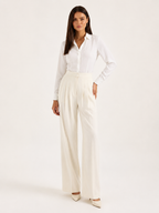Women's High-Waisted Tailored Wide-Leg Trousers – Pleated Full-Length Style for Office Business Formal Events and Smart Evening Wear