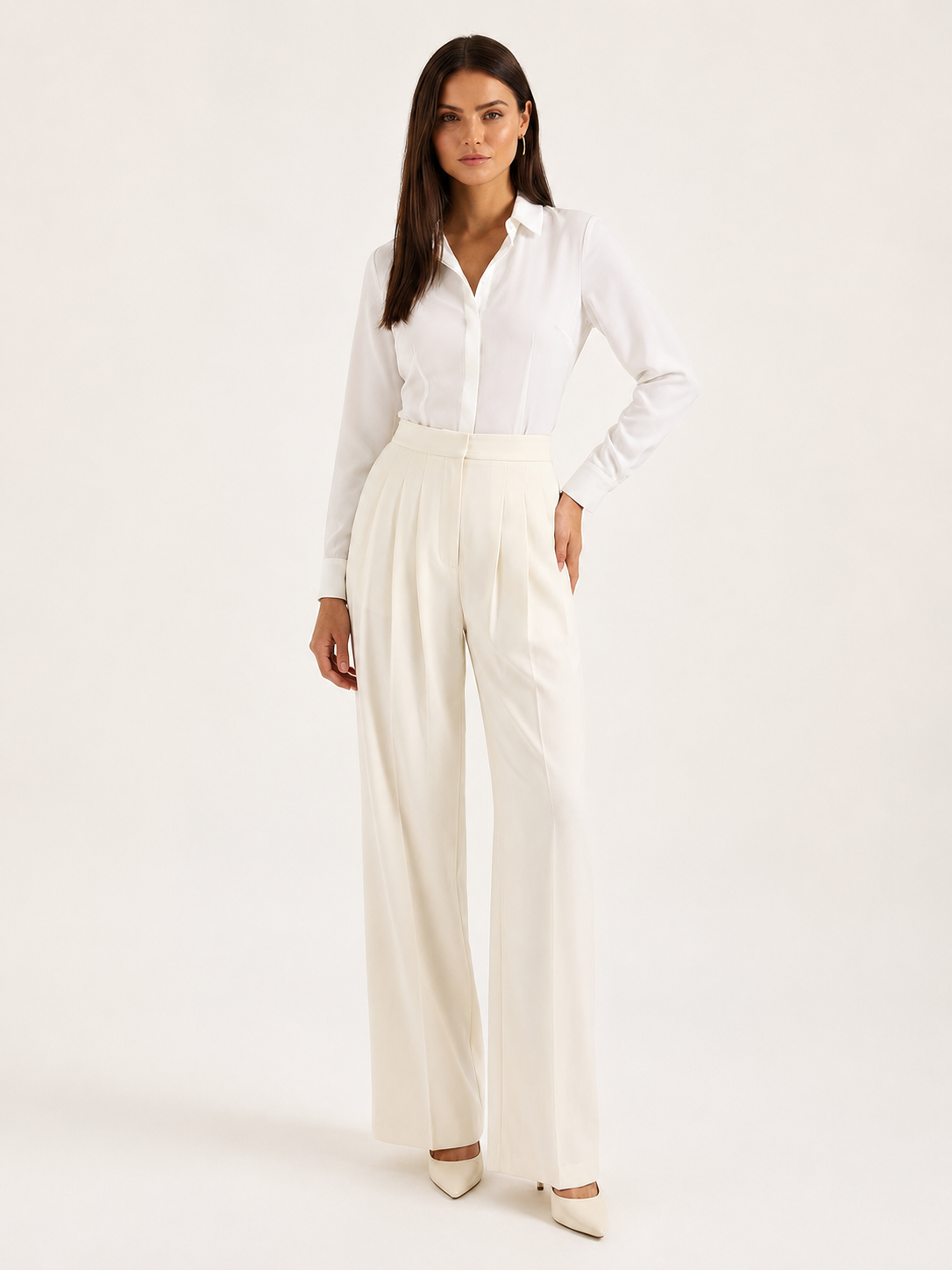 Women's High-Waisted Tailored Wide-Leg Trousers – Pleated Full-Length Style for Office Business Formal Events and Smart Evening Wear