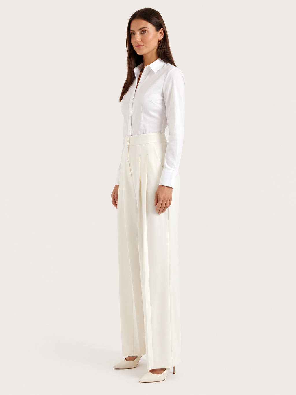 Women's High-Waisted Tailored Wide-Leg Trousers – Pleated Full-Length Style for Office Business Formal Events and Smart Evening Wear
