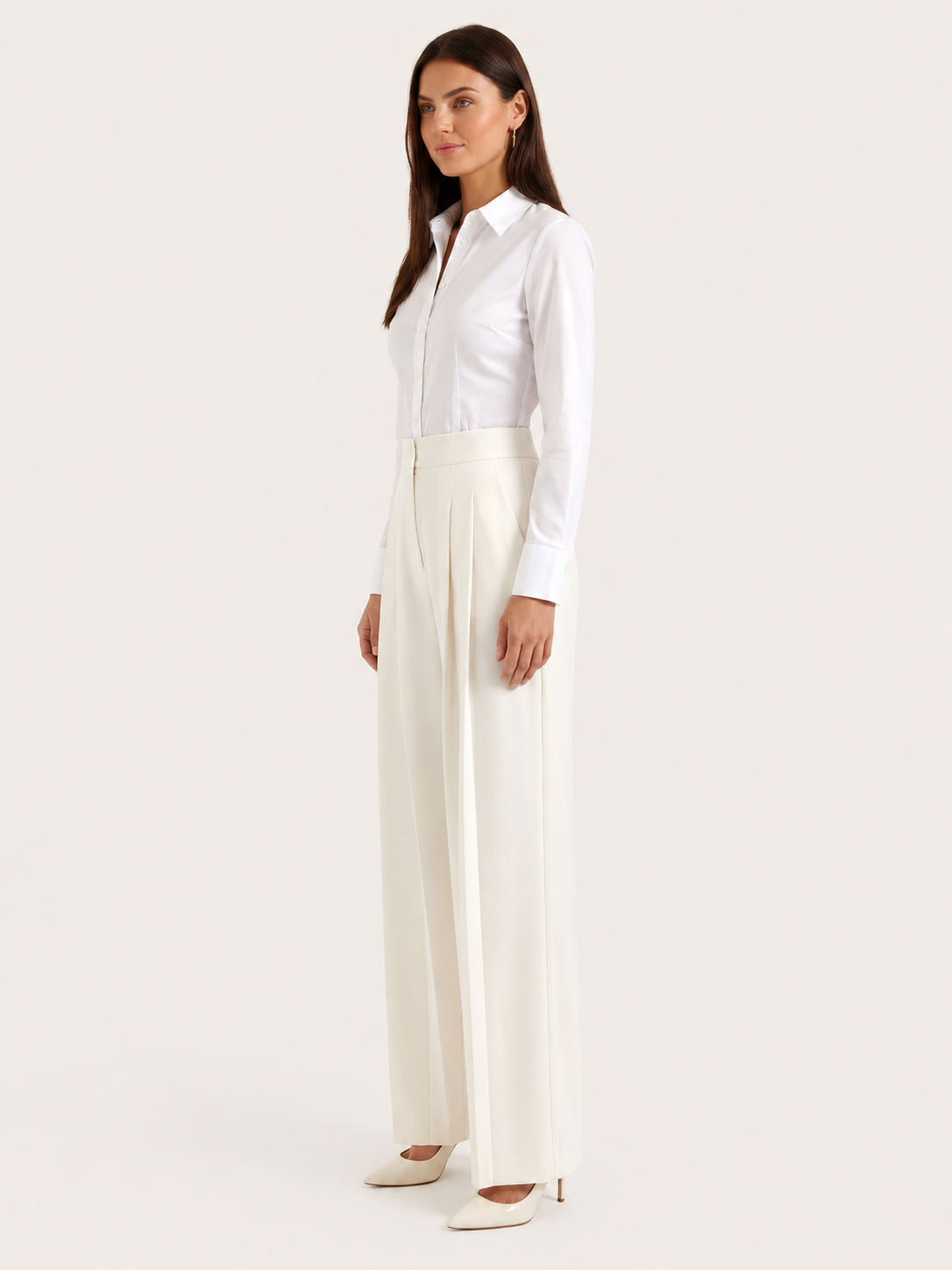 Women's High-Waisted Tailored Wide-Leg Trousers – Pleated Full-Length Style for Office Business Formal Events and Smart Evening Wear