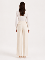 Women's High-Waisted Tailored Wide-Leg Trousers – Pleated Full-Length Style for Office Business Formal Events and Smart Evening Wear