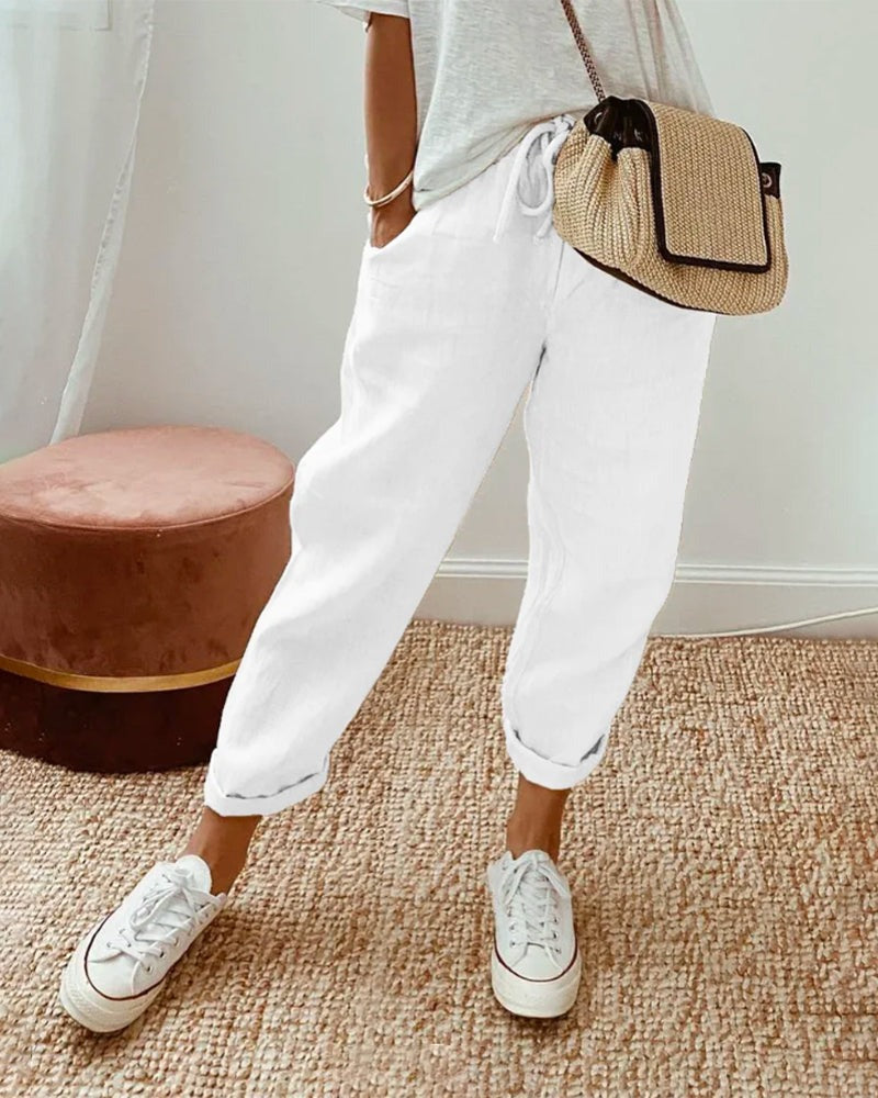 Women's Linen-Look Trousers with Elasticated Waist