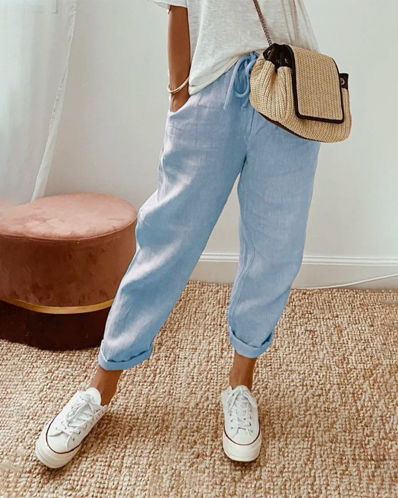 Women's Linen-Look Trousers with Elasticated Waist