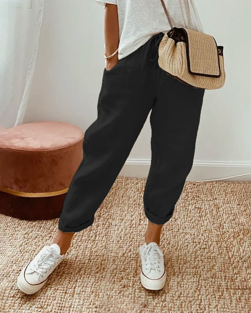 Women's Linen-Look Trousers with Elasticated Waist