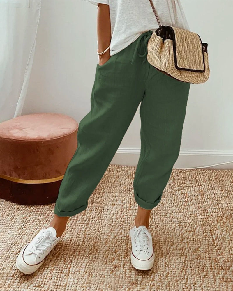 Women's Linen-Look Trousers with Elasticated Waist