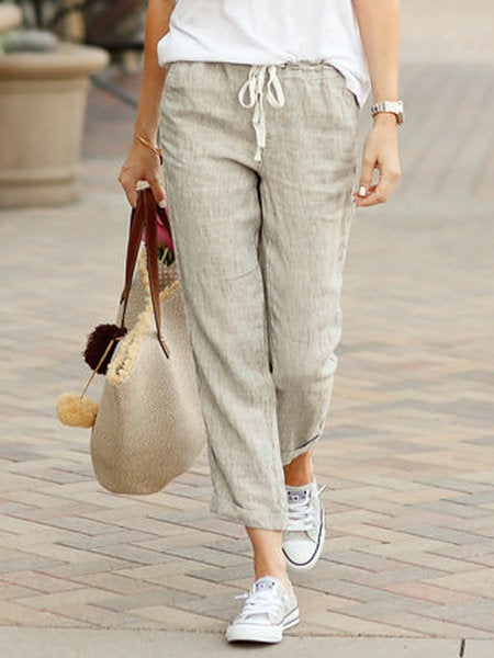 Women's Linen-Look Drawstring Trousers with Straight Leg