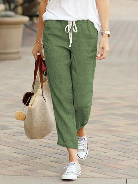 Women's Linen-Look Drawstring Trousers with Straight Leg