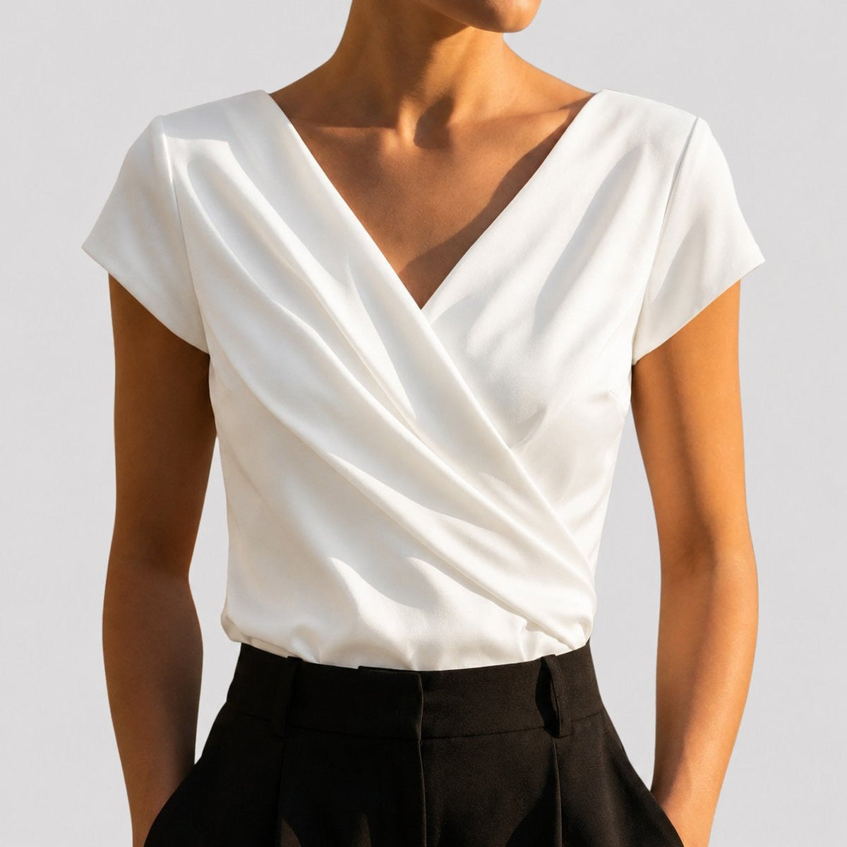 Women's Draped Wrap-Front Top with Cap Sleeves