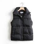 Women's Padded Puffer Gilet with High Stand Collar and Snap Button