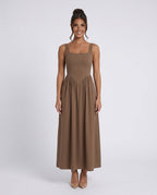 Basque Waist A-Line Maxi Dress