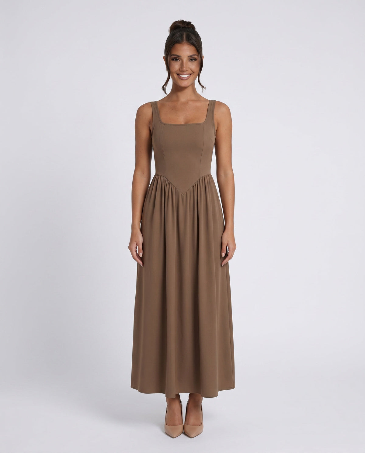Basque Waist A-Line Maxi Dress