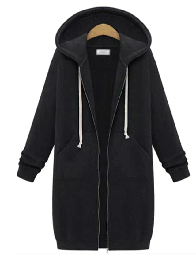 Women's Long Zip-Up Hoodie – Relaxed Hooded Cardigan Style