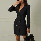 Double Breasted V-Neck Blazer Dress Elegant | Meave & Ivy