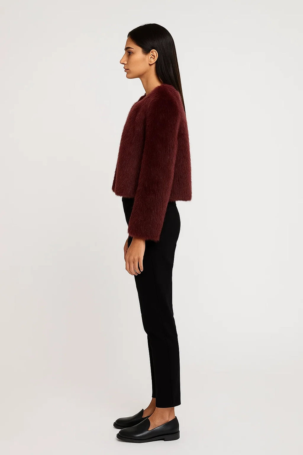 Collarless Teddy Jacket – Minimal Round Neck Design