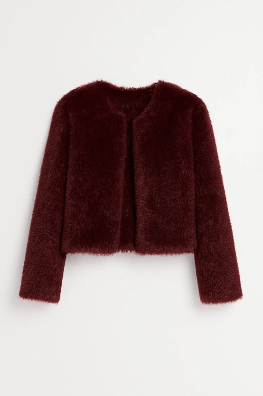 Collarless Teddy Jacket – Minimal Round Neck Design