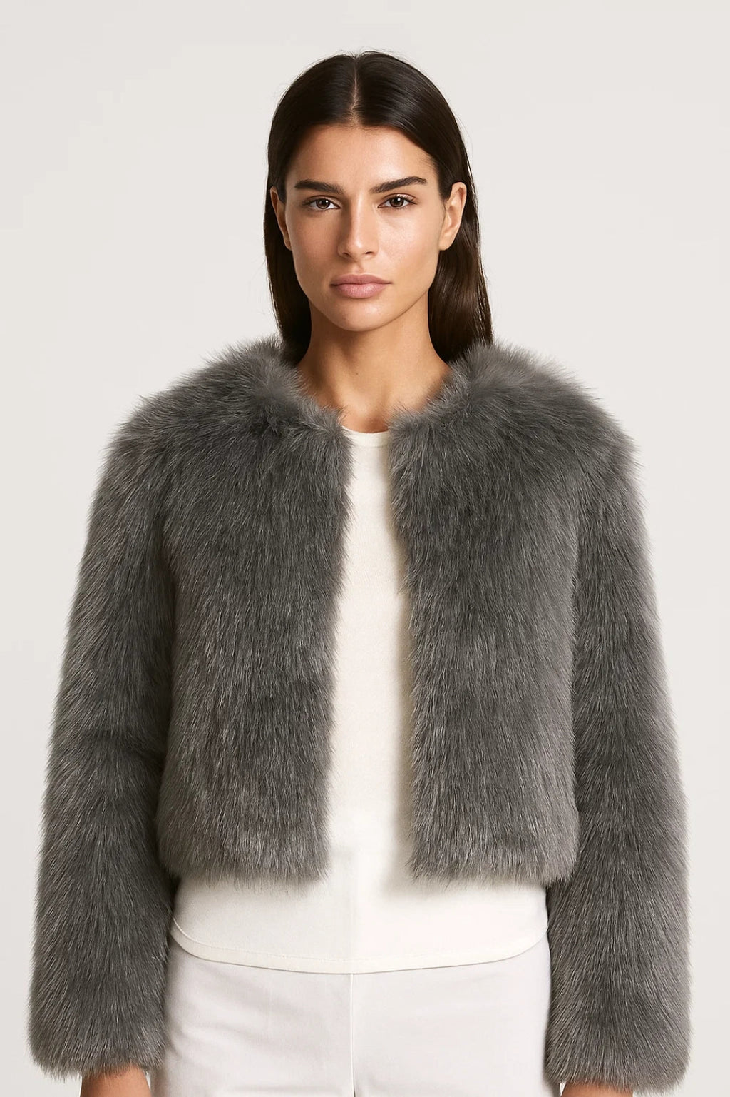 Collarless Teddy Jacket – Minimal Round Neck Design