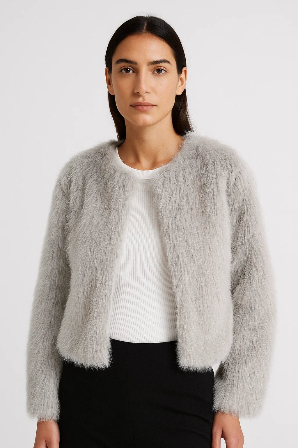 Collarless Teddy Jacket – Minimal Round Neck Design
