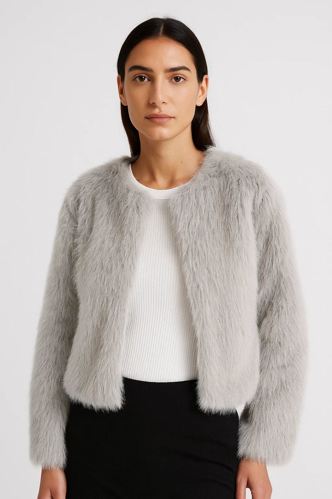 Collarless Teddy Jacket – Minimal Round Neck Design