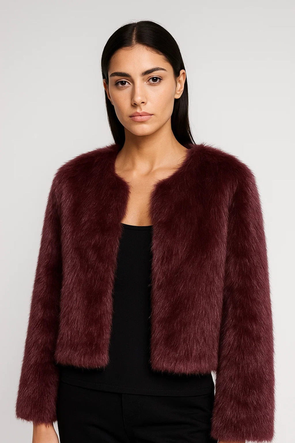 Collarless Teddy Jacket – Minimal Round Neck Design