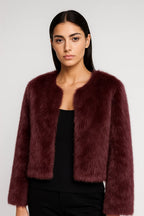 Collarless Teddy Jacket – Minimal Round Neck Design