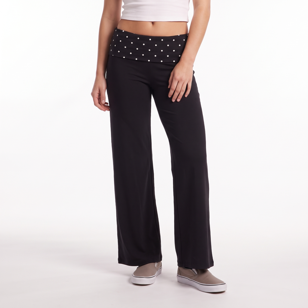 Polka Dot Foldover Waist Wide-Leg Trousers